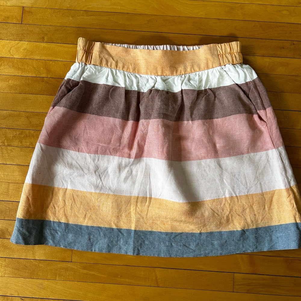 LOFT Striped A-Line Skirt in Peach, Pink, Brown, White & Blue